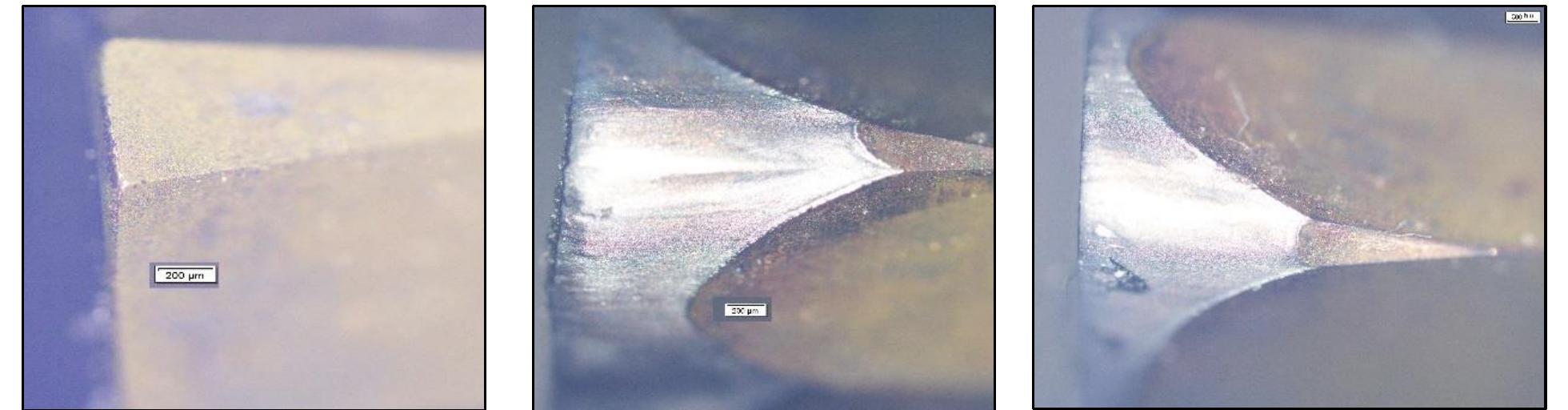 Microscopic images of (a) new tool, (b) tool wear w/o