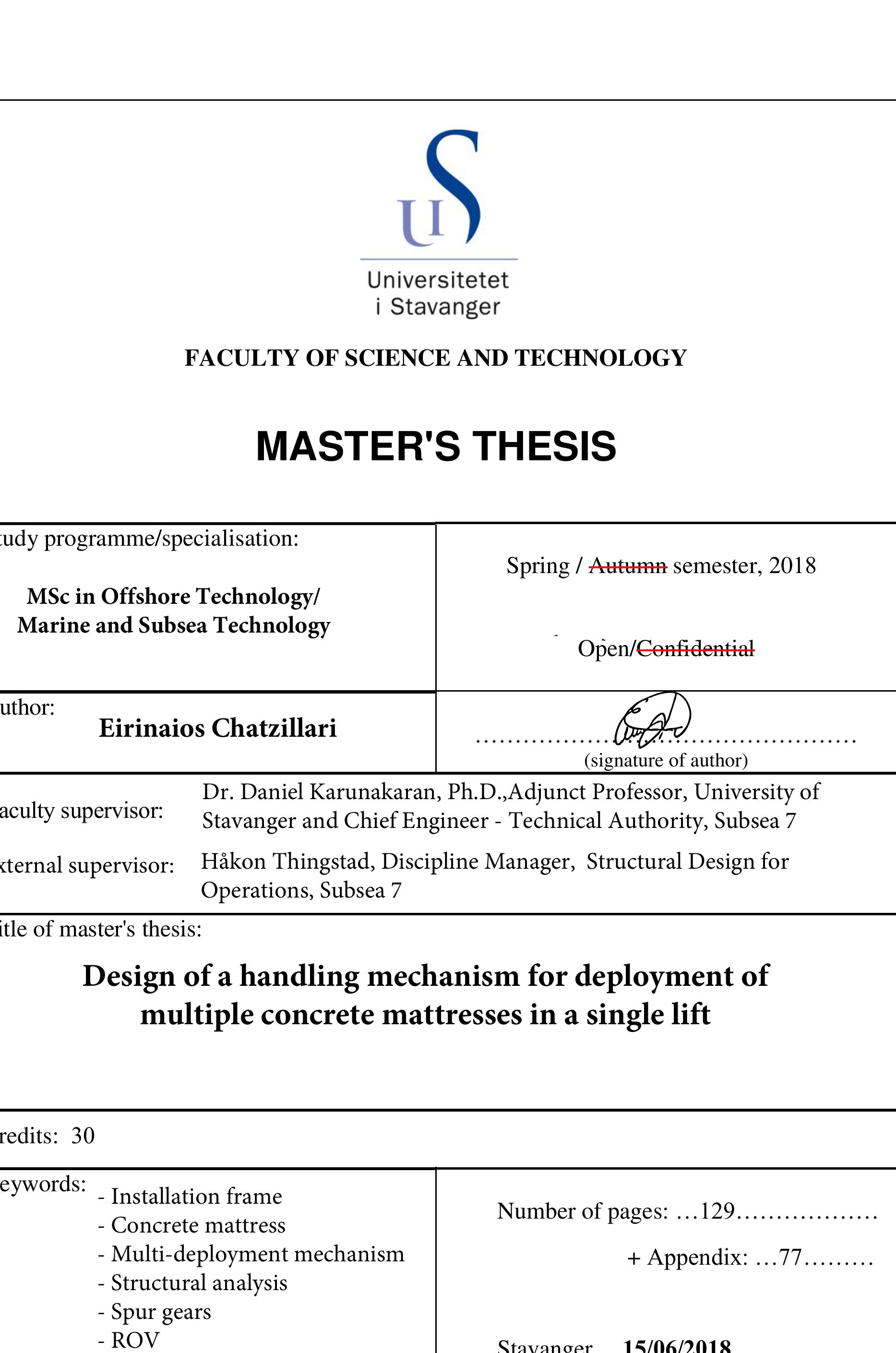 Figure 1 - Design of a handling mechanism for deployment of