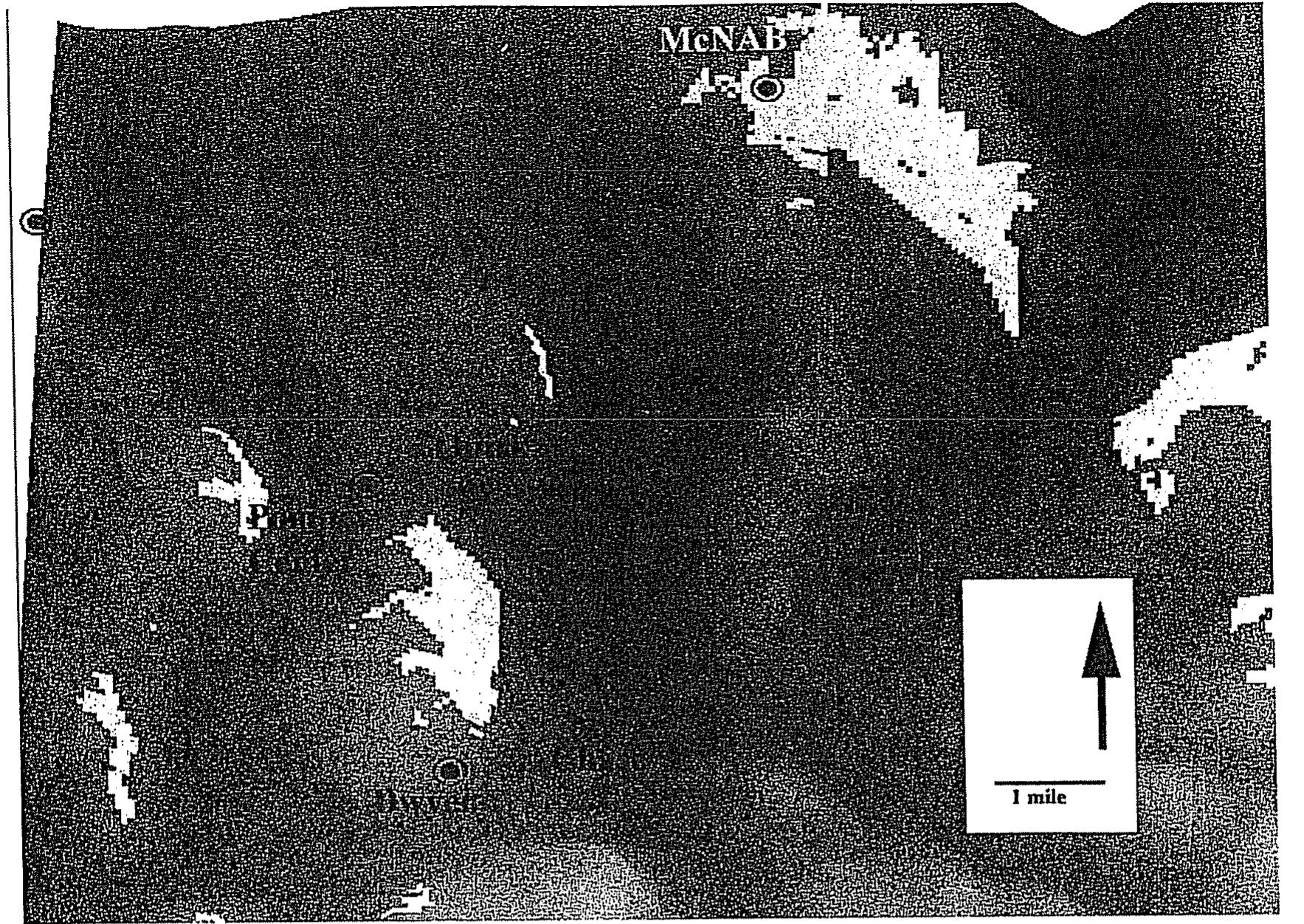 Figure 3. Viewshed of the McNab site. The visible area is represented by the white area on the map, but no other sites are visible from this site. 