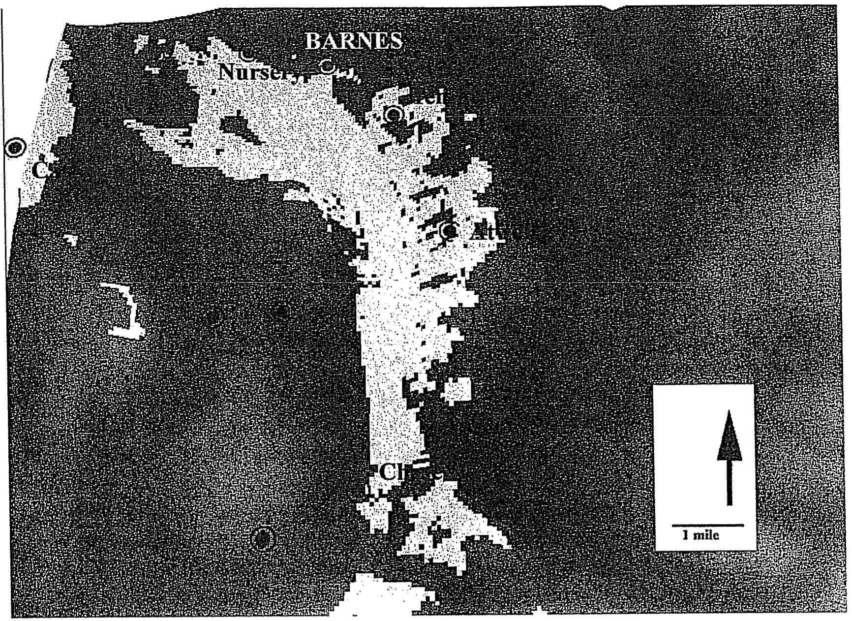 Figure 7. Viewshed of the Barnes site. From this site, the Carley, Nursery, Temperance House, Atwell, and Chase sites are visible. 