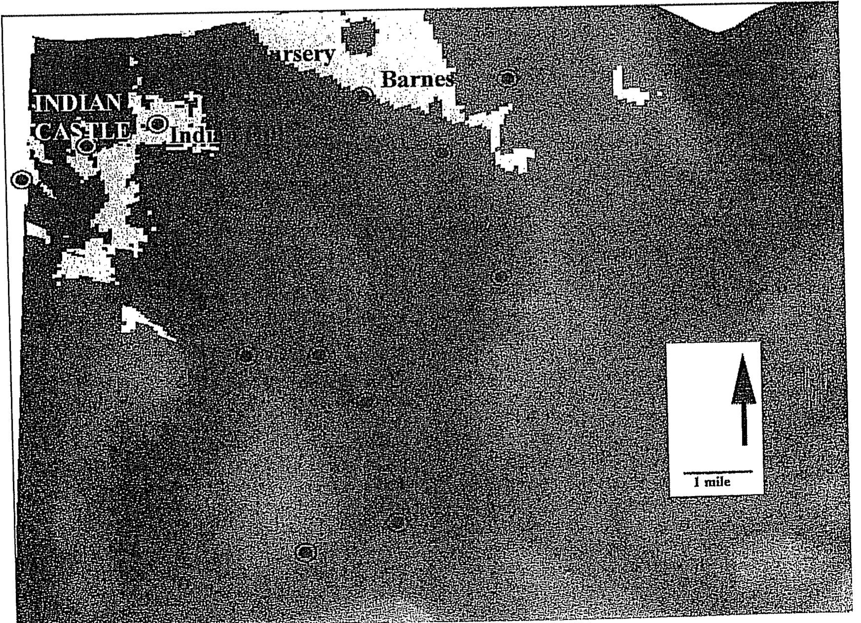 Figure 14. Viewshed of the Indian Castle site. The Indian Hill and Carley sites are visibu 