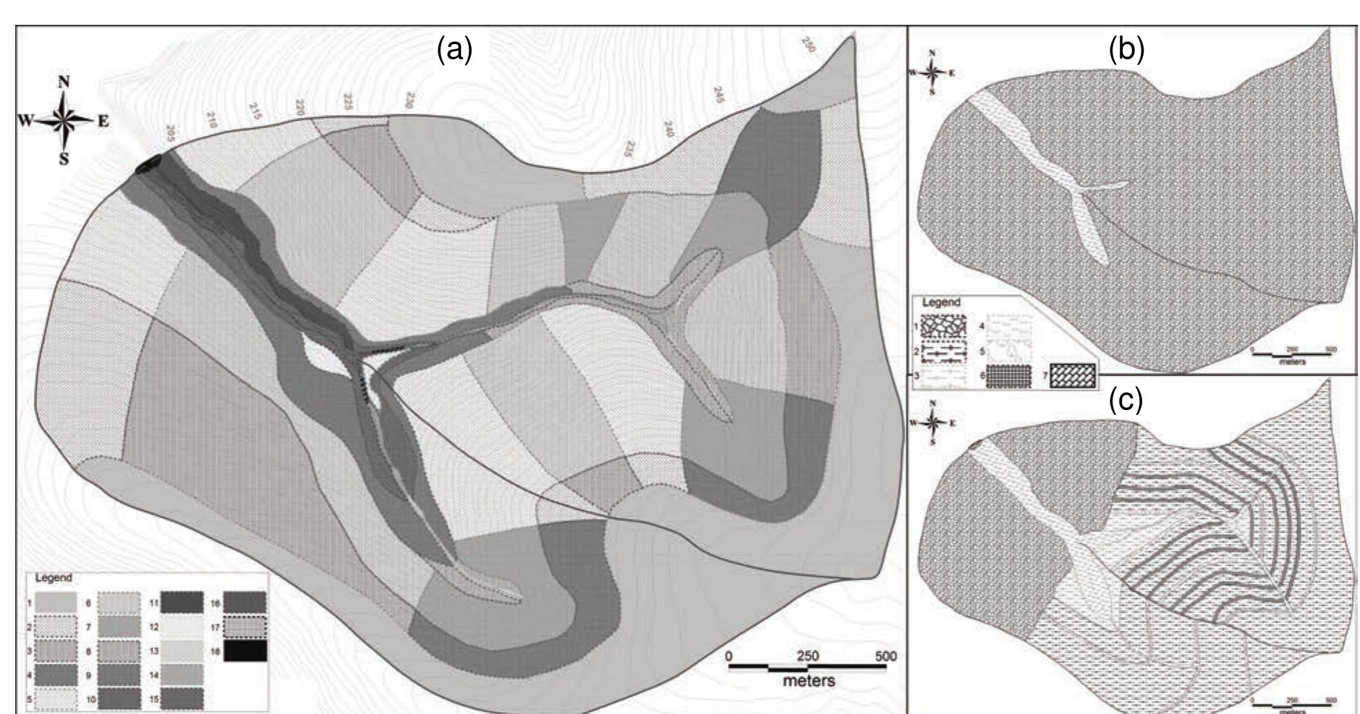 (a) geomorphic map of the case study catchment (topography