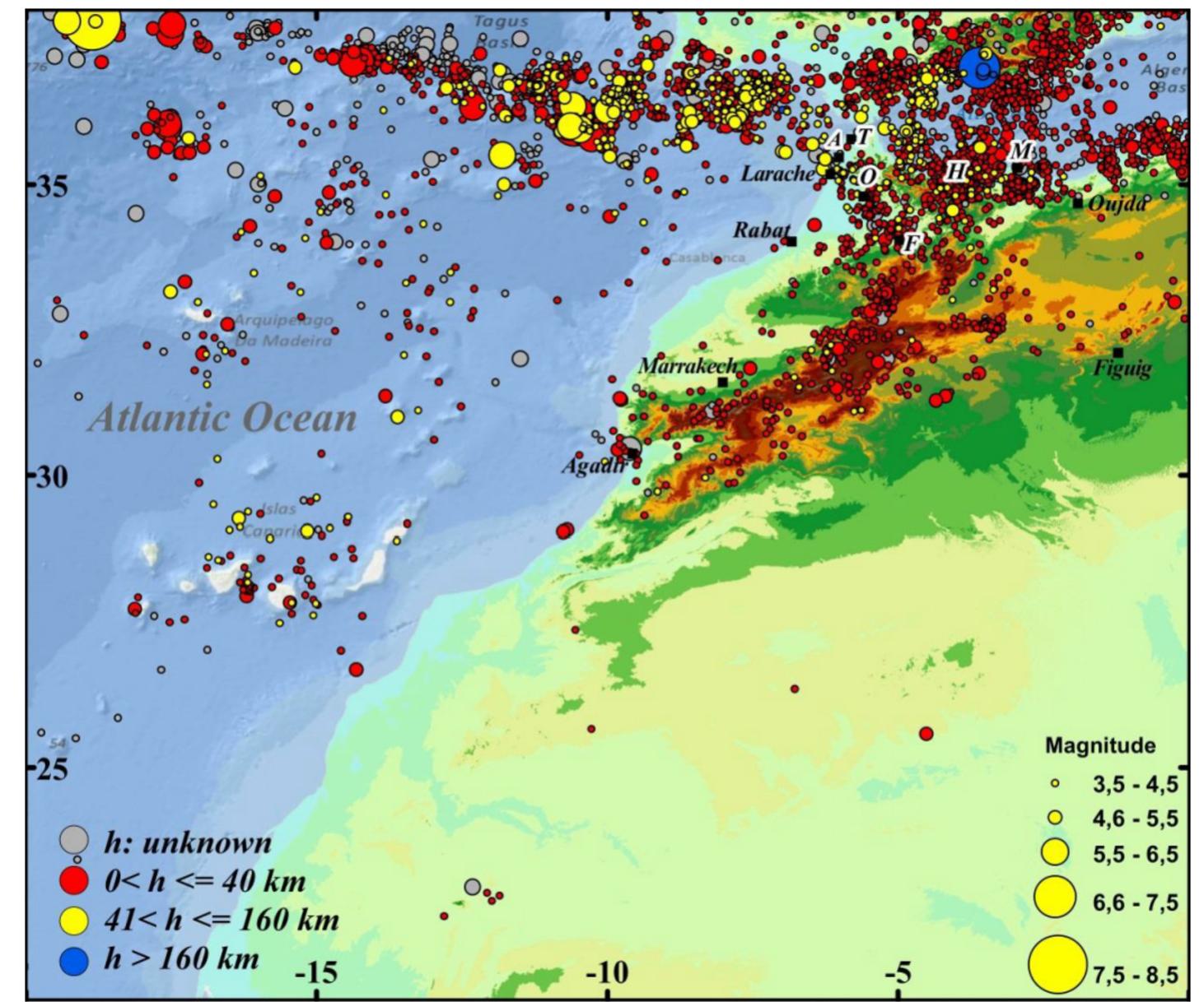Discrepancy Map Seismicity map of morocco for the period between 1901 and