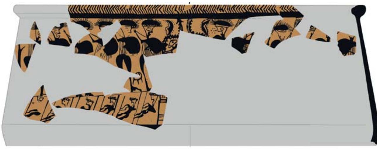 FIGURE 16: Late Bronze Age crater from Bademgedigi Tepesi showing feather-crown warriors in a ship (after Mountjoy 2011, 486; Luwian Studies #0308). 