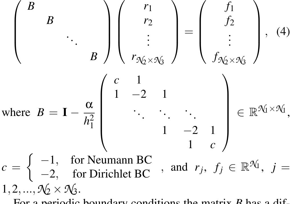 unknowns according to i= 1 + i=2-— i=3 order, the dis- cretization of the operator (I— @A,) yields the block tridiag- onal system:  