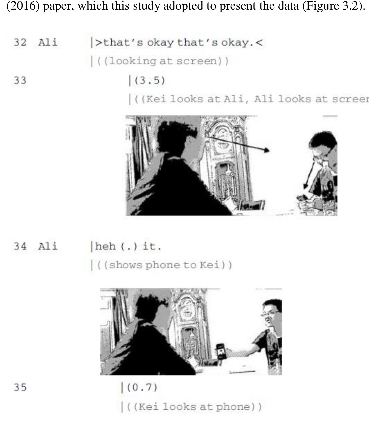are situated in the interaction. Below is a transcription layout sample from Greer’s  will allow the reader to come to their own conclusion on how the multimodal resources 