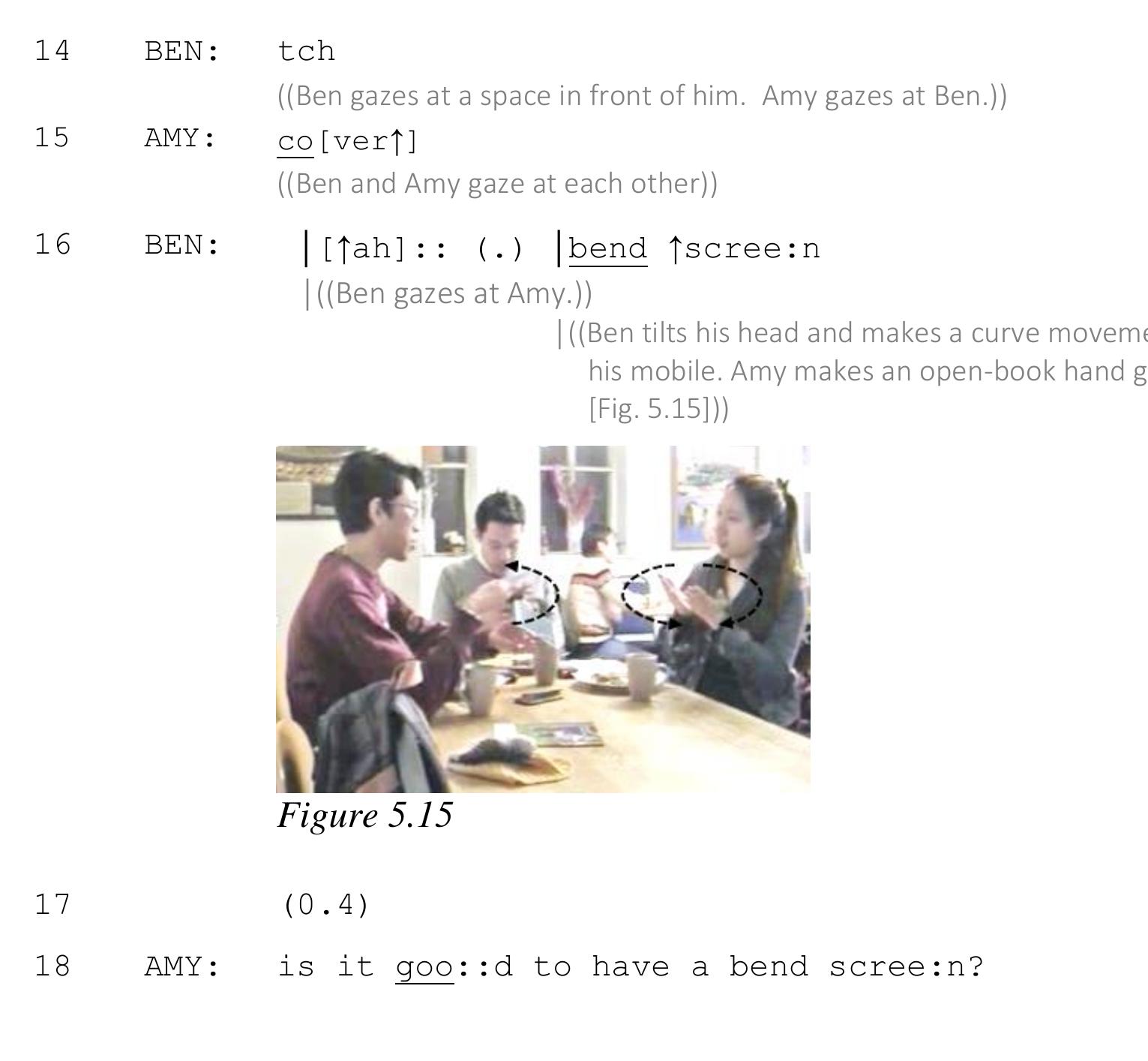 In line 8, Ben’s turn beginning shows verbal perturbation through the cut-off 