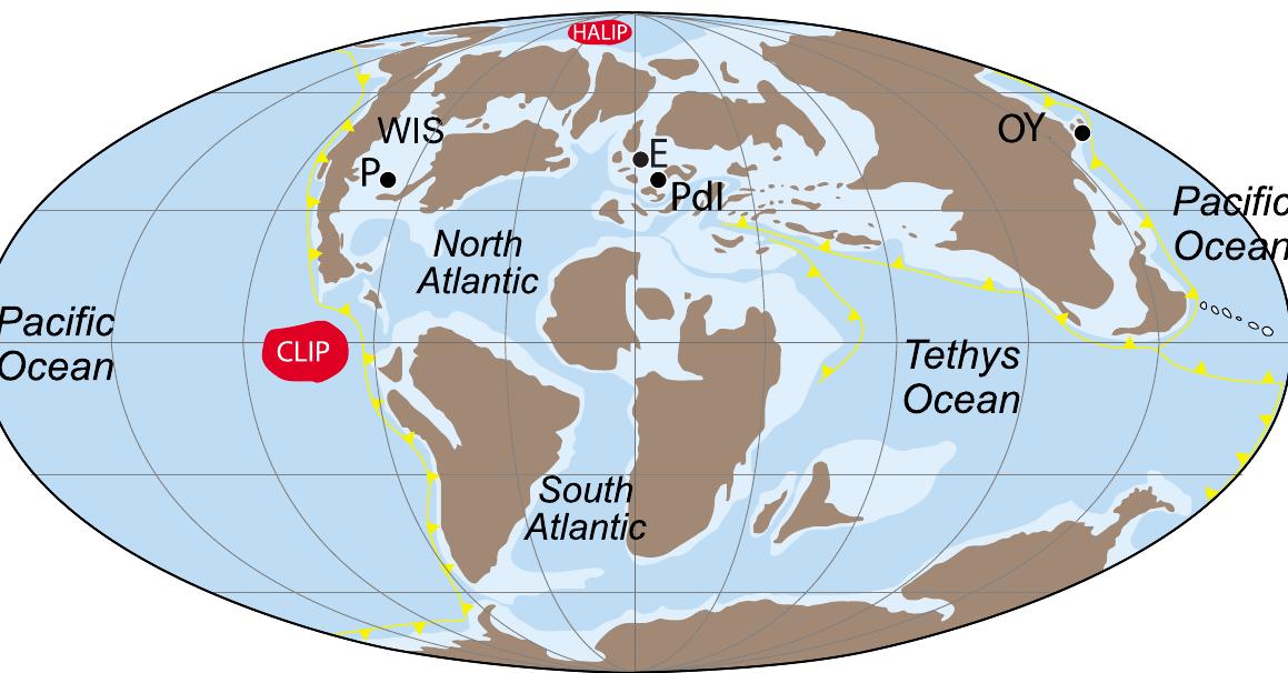 Palaeogeographic map of the late cretaceous. four study