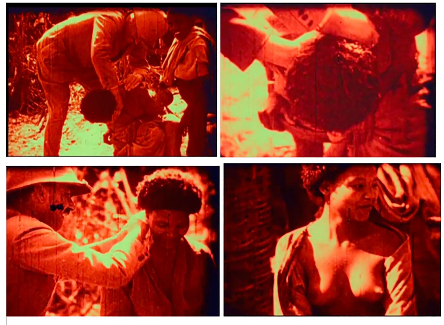 Figure 2. A palimpsest of the sexism and racism of colonial violence, Pays Barbare (2013).  In France, on the other hand, they considered it a necessary film [...] the portrait of a Europe that enters the Second World War [... .] But above all, it is a film linked to today, to this state of endless wars. After all, it is the role of an artist: for us it means taking care of our time [...] We believe that a film about fascism, about ‘fascisms’ is important, even if we don’t like the word fascism, if we don’t want to use it anymore. When there was the euro crisis in Greece we 