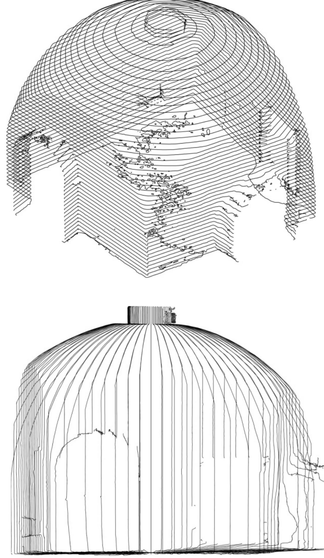 Survey of sail vault’s intrados: horizontal sections (above)