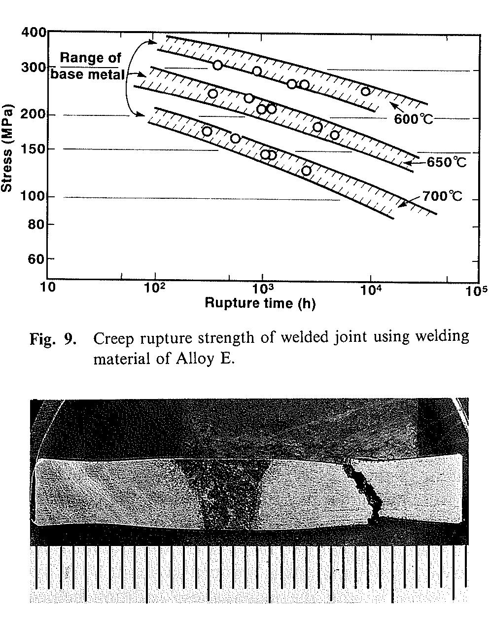 Cross section of creep rupture specimen of welded joint