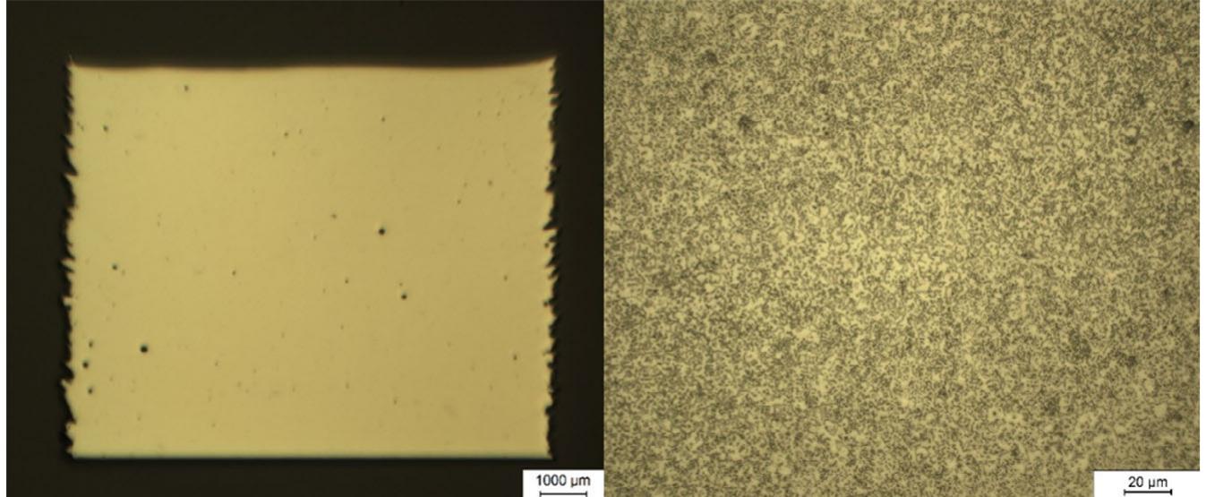 Porosity and microstructure using light microscope.