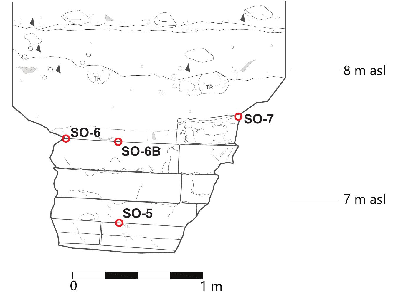 ‘igure 7. Section showing sampling locations in the archaic podium of the temple of Sant'Omobono. 