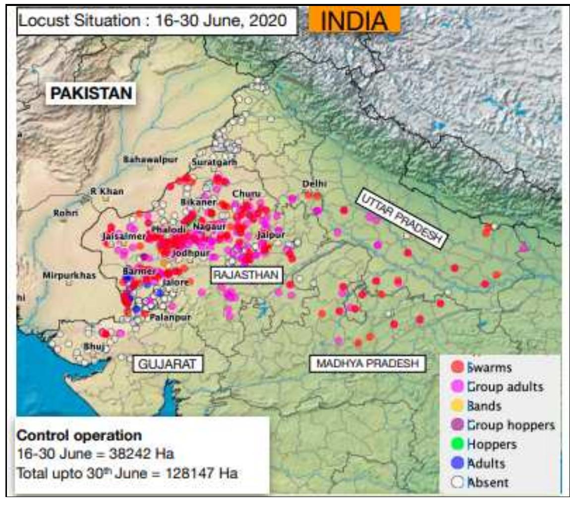 (map 4 source: locust bulletin 16 - 30 june 2020, department
