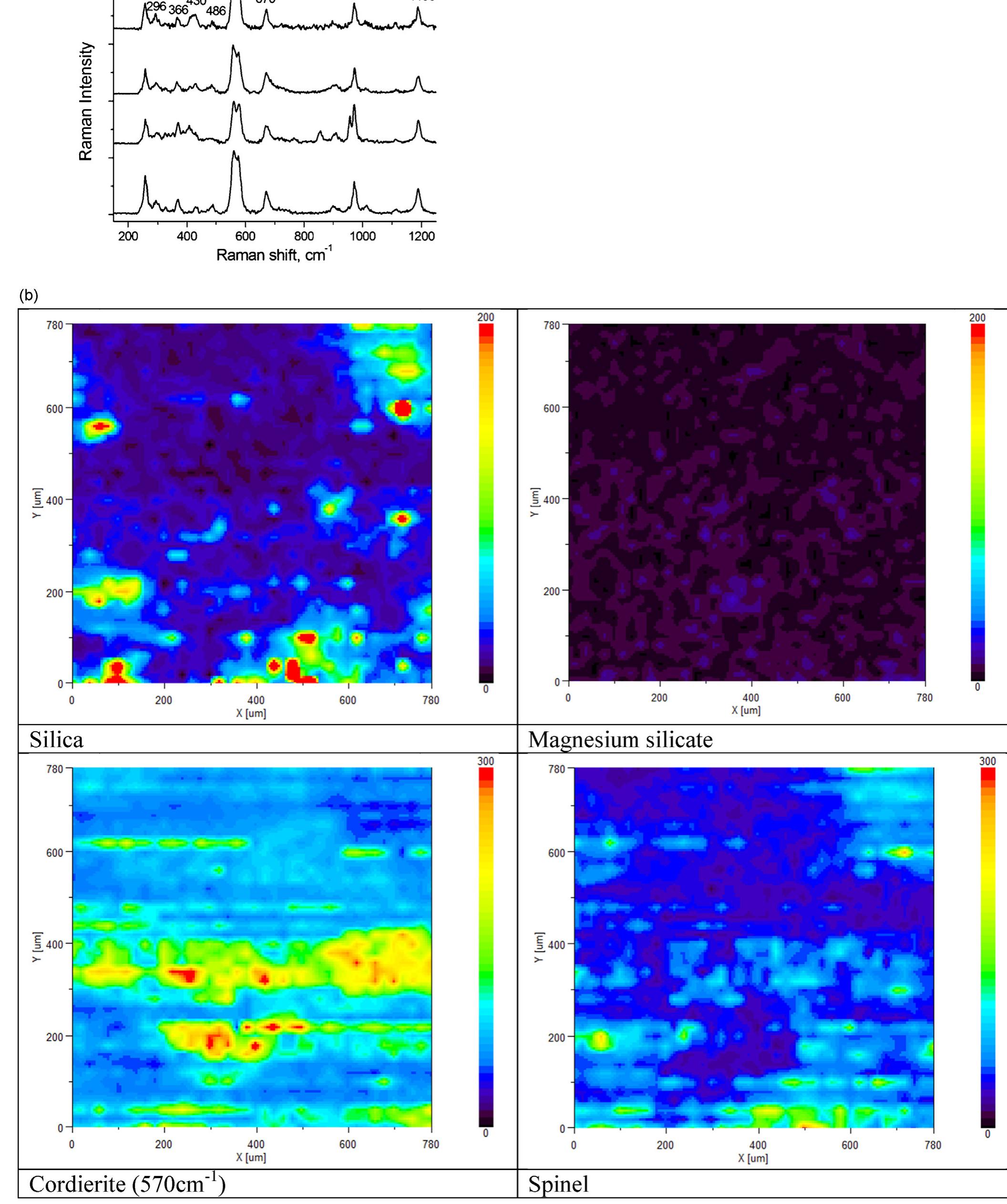 Raman spectra of different spots (a) and mapping (b) of