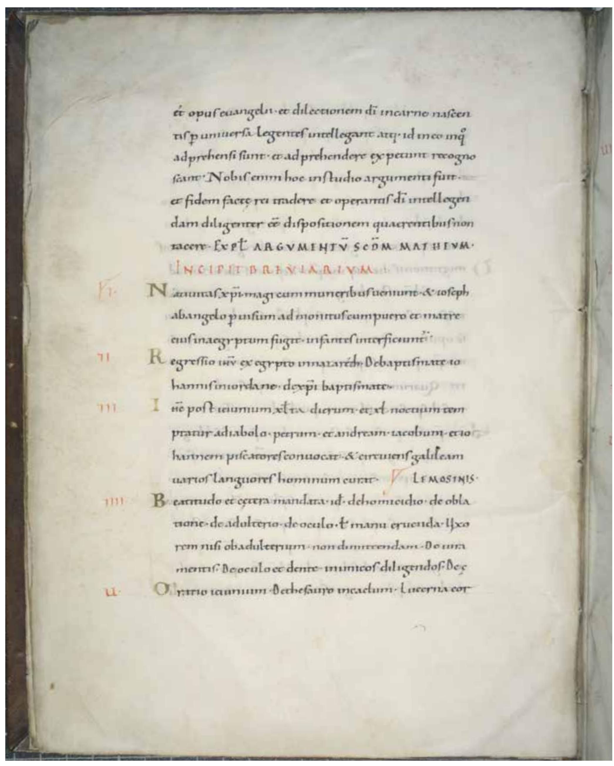 Fig. 1: Beginning of the breviarium (Matthew), Limburg Gospels, Reichenau, c.1025, Erzbischofliche Diézesan- und Dombibliothek Kéln, Cod. 218, fol. 8°. 