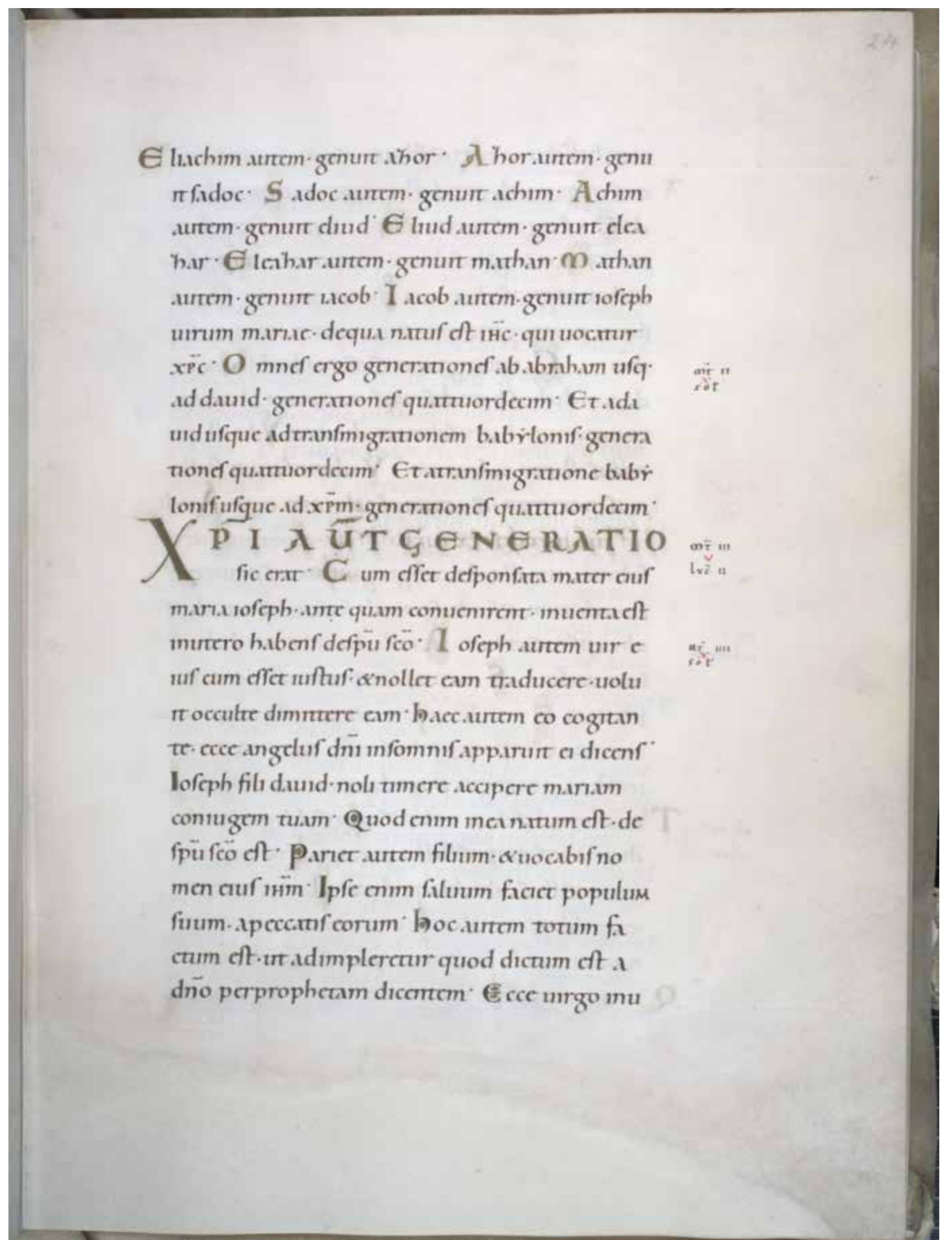 Fig. 5: Beginning of the first chapter of the Gospel according to Matthew, Hillinus-Codex, Reichenau, c.1020, Erzbisch6fliche Diézesan- und Dombibliothek Koln, 
