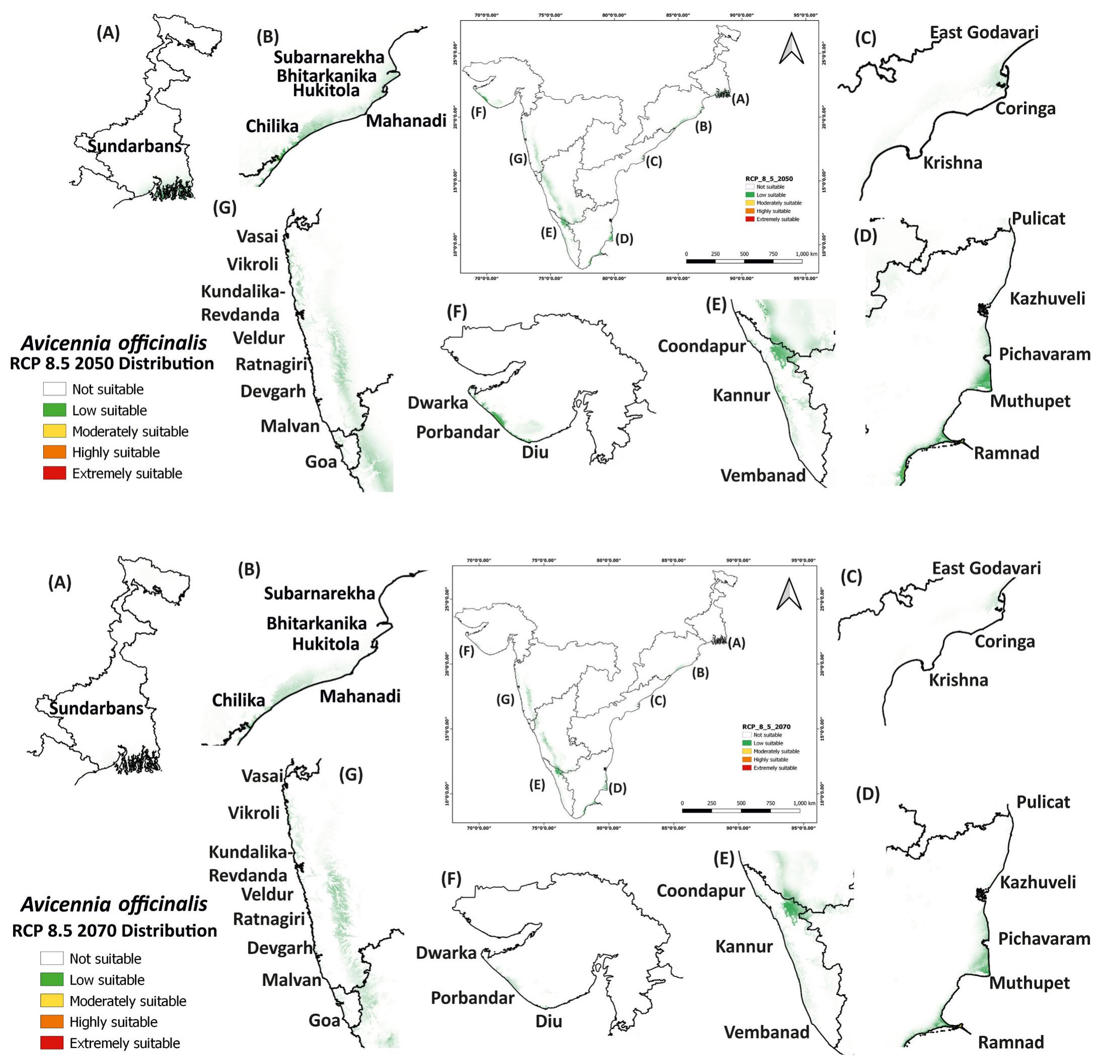 Map showing the future distribution of suitable habitat for