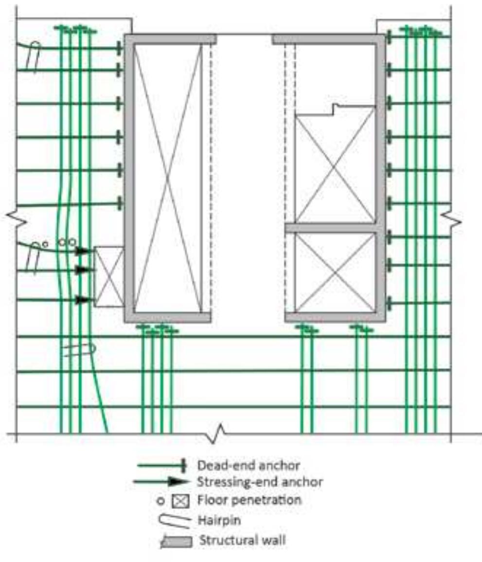 Tendon In Building A schematic tendon layout at a building core. multiple