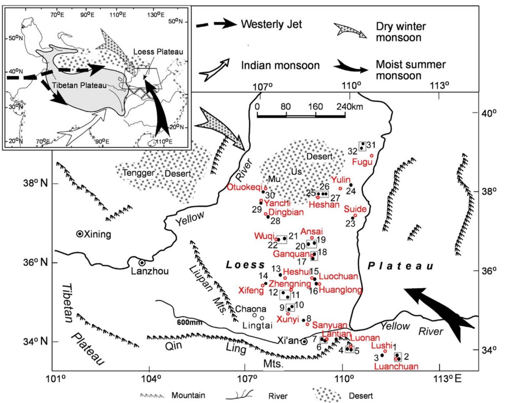 | schematic map of the chinese loess plateau and the