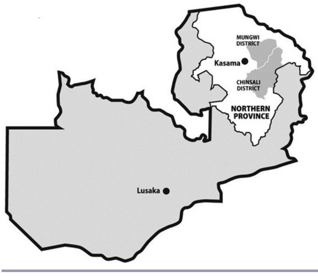 Methods fig. 1. map of zambia with the location of the two