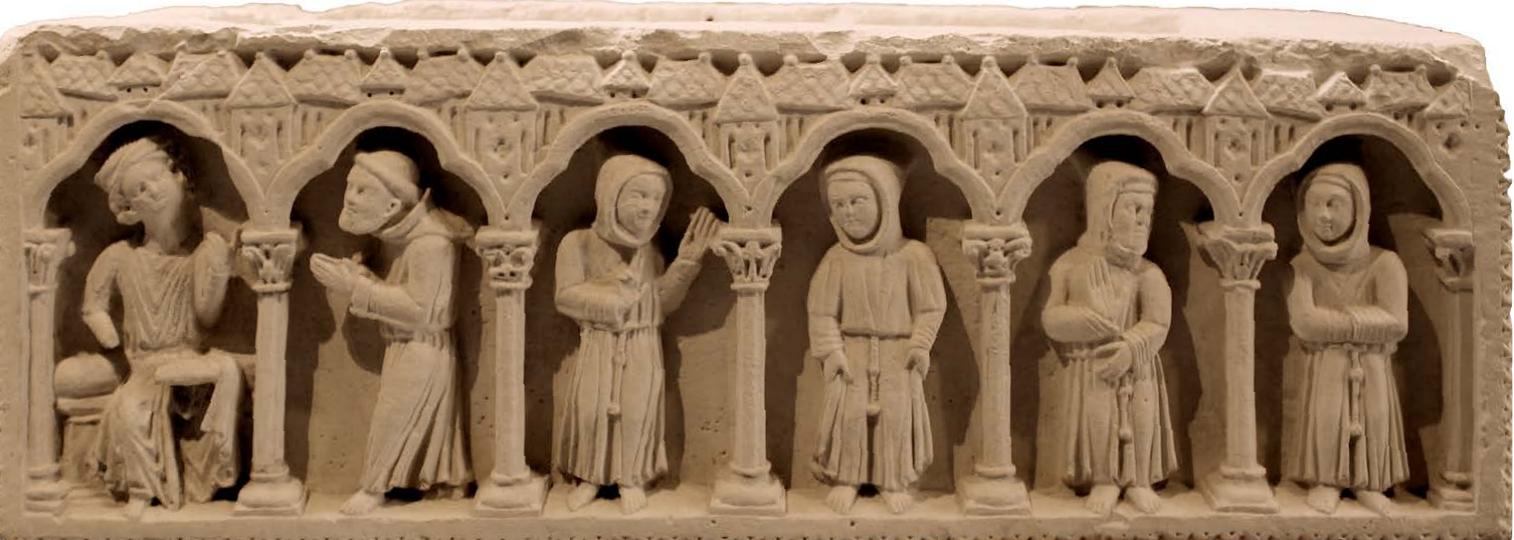 ILLUSTRATION 6. RELIQUARY-URN OF THE MARTYRS OF MOROCCO LOCATED AT THE MOSTEIRO OF LORVAO  CLOISTER BETWEEN 1862 AND 1875. PORTUGUESE SCULPTURE WORKSHOP — COIMBRA CIRCLE. AROUND 1290-  1320. ANcGA LIMESTONE. ORIGINAL LOCATION: MONASTERY OF SANTA MARIA OF LORVAO. CURRENT LOCATION:  MUSEU NACIONAL DE MaAcHADO DE Castro (Inv. No. 578 / E15). ILLUSTRATION PROVIDED BY MILTon Pepro Dias PAcHEcO. 