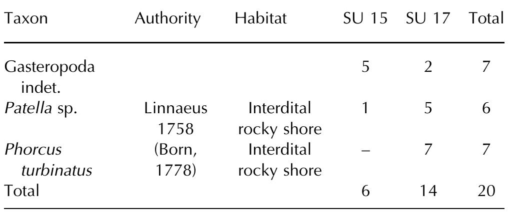 Table 11. Mollusc taxa found at Uluzzo C with relative abundances (as NISP) and their habitat  Hunting behaviour 