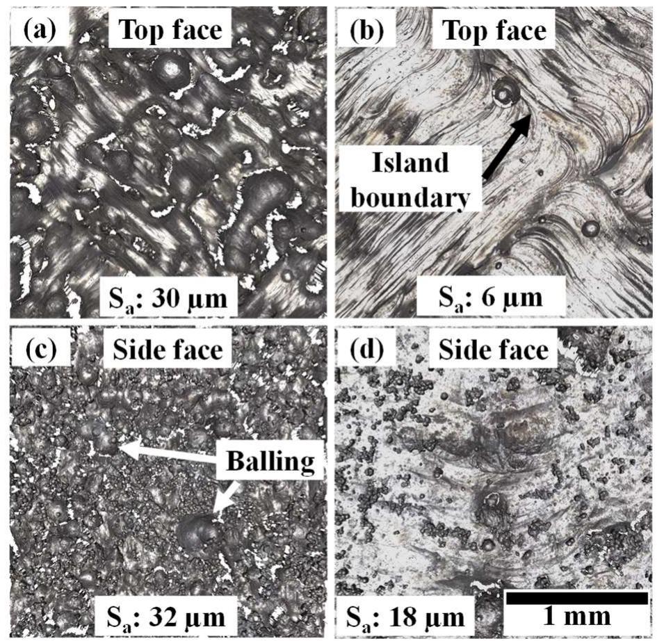 The surface morphology images of the as-built and vsf top