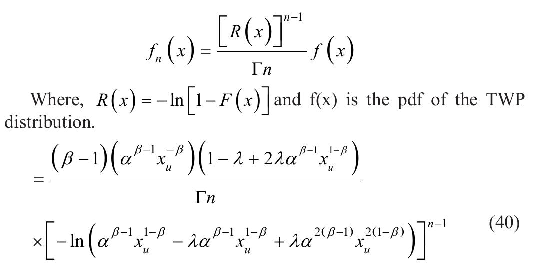 Solving the above equation for mean and variance may lead to more complex expressions. Therefore, numerical values of a, B and (estimated parameters from the simulation study) are used to find the mean and variance of upper record values (Table 3).  Record values show in a systematic way the arrangement of the random variable. Bashir & Ahmad” characterise a weighted Pareto distribution based on its upper record values. Therefore, as it is an important area to study the record values for TWP distribution are also studied to reveal information about sequence of random variables. 