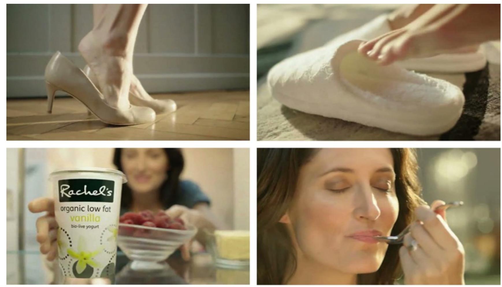 Fig. 4.26: Shoes used as a metaphor for relaxation in a Rachel’s Yoghurt advert. Aired on Channel 4, March 2012. 