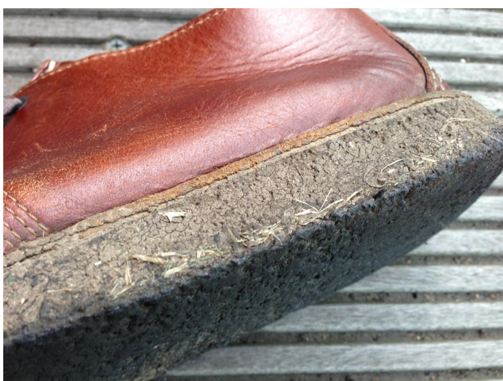 5.7: Traces of Heaton Park on the crepe soles of Joe’s Desert Treks. 