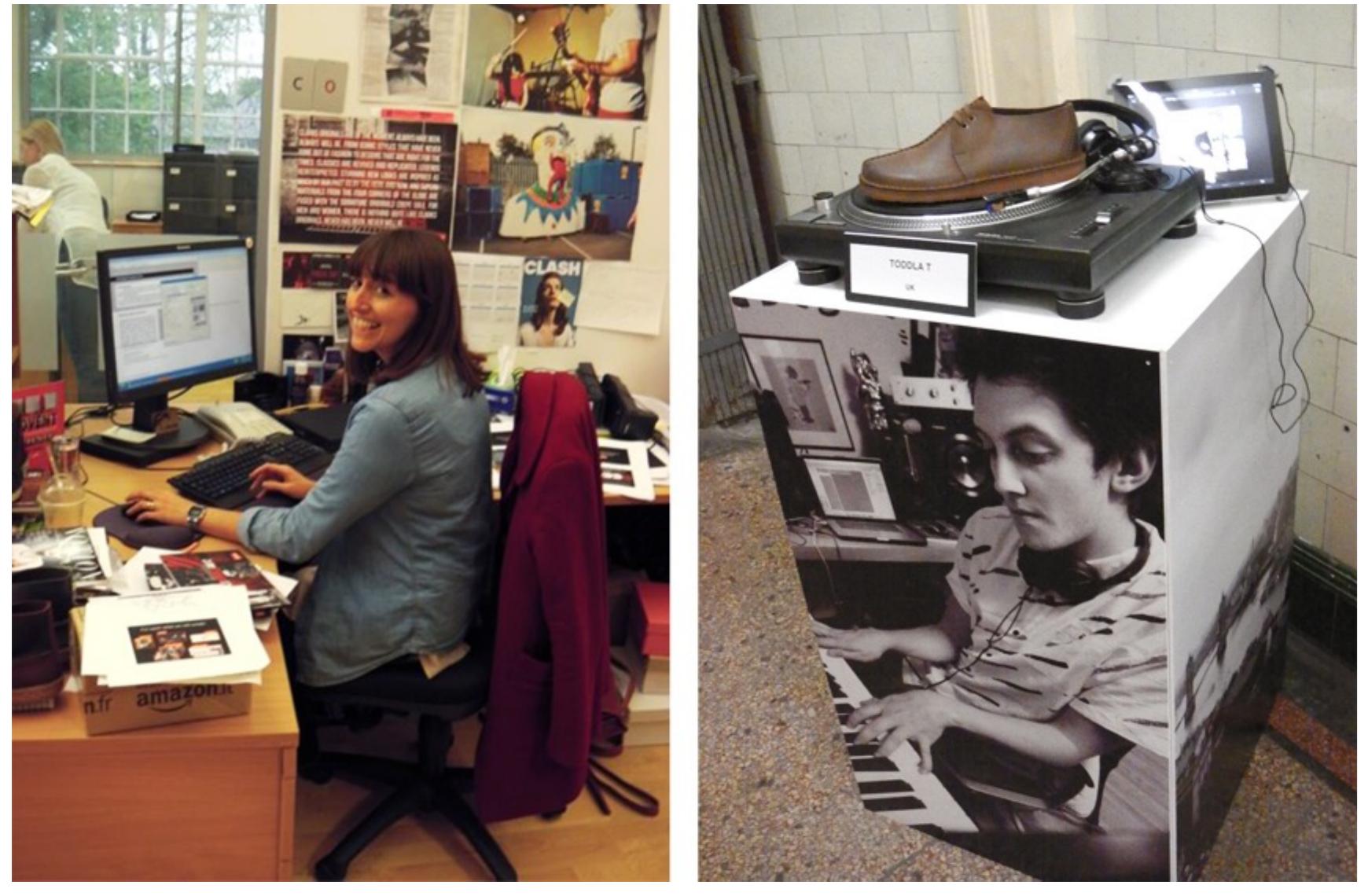 A plinth featuring Toddla T one of the DJ collaborators for the Originals Remixed campaign for A/W 2012.  Photograph taken at the London Press launch.  g.6.6: | Gemma: Marketing manager for Clarks Originals. May 2012. 