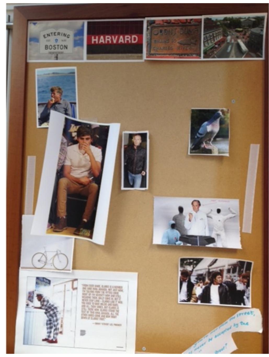‘ig.6.11: A pin board in the Clarks Originals office featuring ‘unlikely style icons’. Image courtesy of Rosie.  3.6.10: ‘Pembridge’, the updated version of the seamless Desert Trek archive style ‘Portobello’ for autumn/winter 2012. Image courtesy of Clarks. 