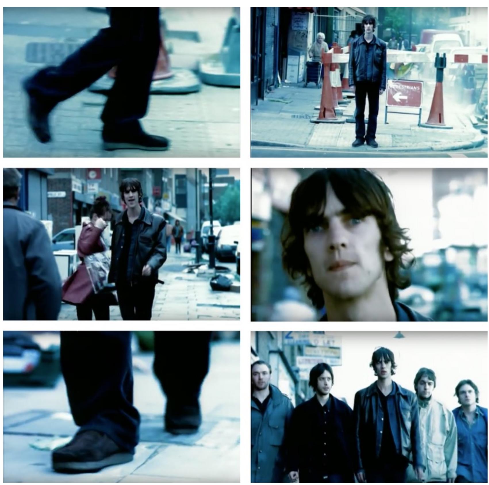 Stills from the video for The Verve’s 1997 single ‘Bitterweet Symphony’, directed by Walter A. Stern. Close-ups of Ashcroft’s black suede Wallabees feature a total of six times as he purposely strides down a London street refusing to change direction. Images courtesy of Virgin EMI. 