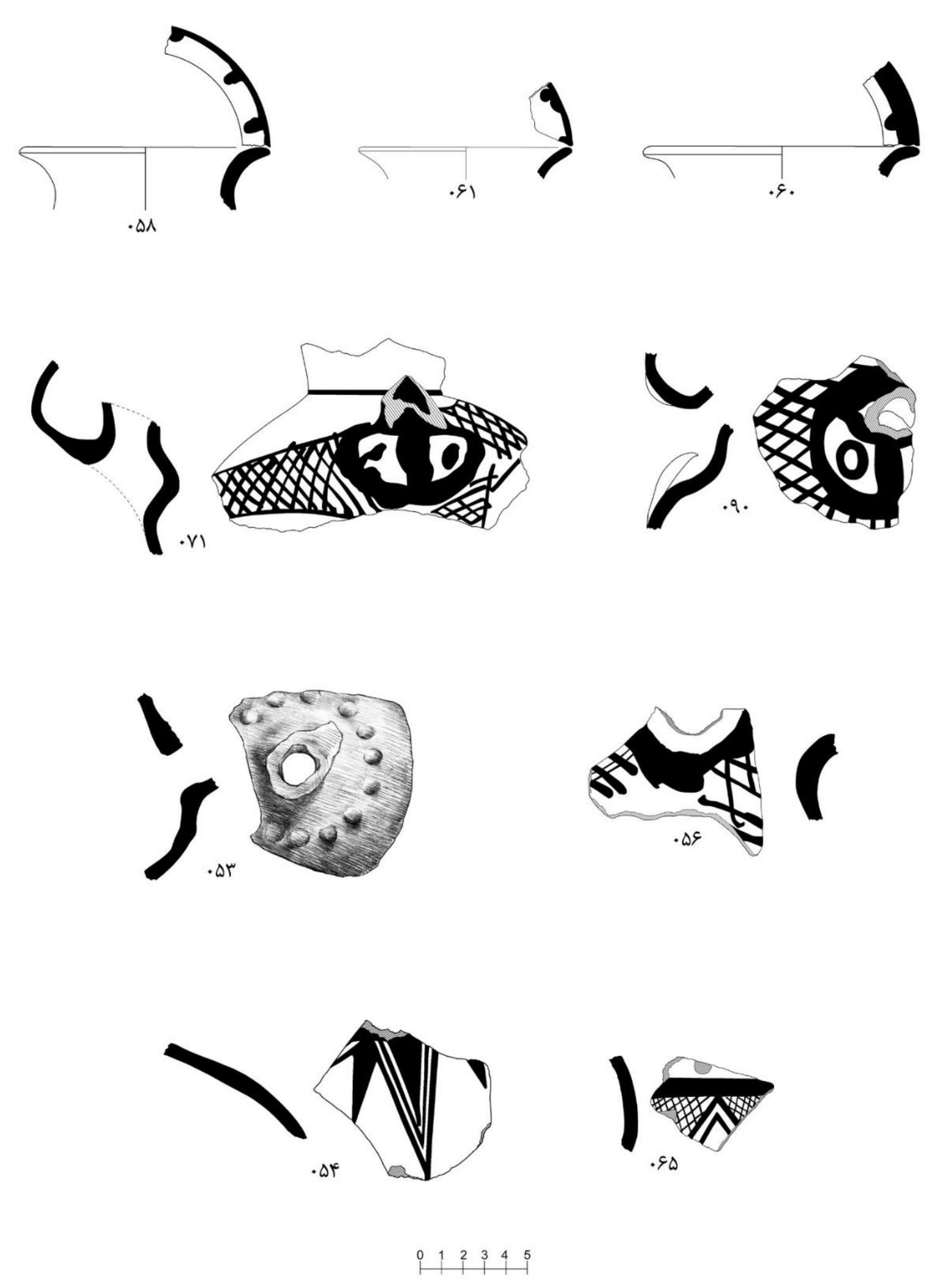 224/ Journal of Archaeological Studies No. 2, Vol. 14, Serial No. 30 / Summer 2022   Figure 14: A sample of various ceramics of Sialk VI culture obtained from Qolam Tepe Surface (Drawing by Reza Naseri). 
