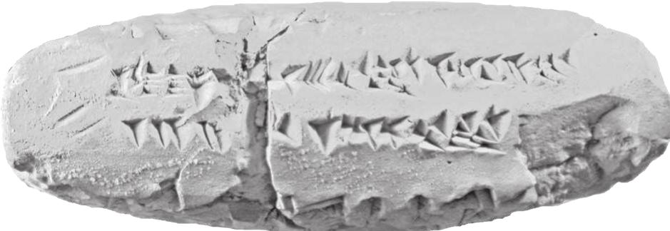 Figure 20: CBS 5432 = BE 10 132 (year 13 Dar II, 411). Debt note for 230 kor of dates. The four debtors impressed one nail mark each and their names appear in the caption.  Figure 19: CBS 13035 = PBS 2/1 54 (year 2 Dar II, 422). Land lease contract with four nail marks on the lower part of the reverse, before the name of the scribe. They are attributed to four tenants as “their nail marks.” 