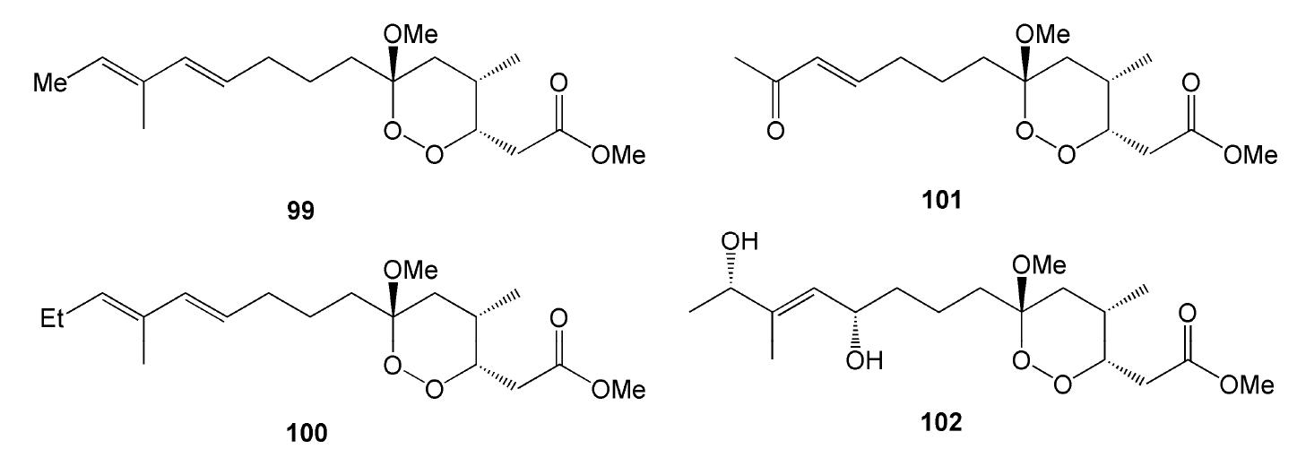 Simplex Compound Structure Chemical structures of 99-102. four new endoperoxyketal