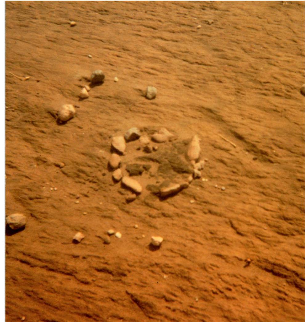 Figure 6. Thermal feature exposed in eroded farm field, Logan County, Colorado. (Photo by Mike Toft.) 