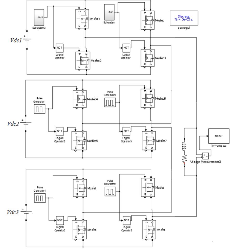 Matla/simulink model of single phase asymmetrical nine level