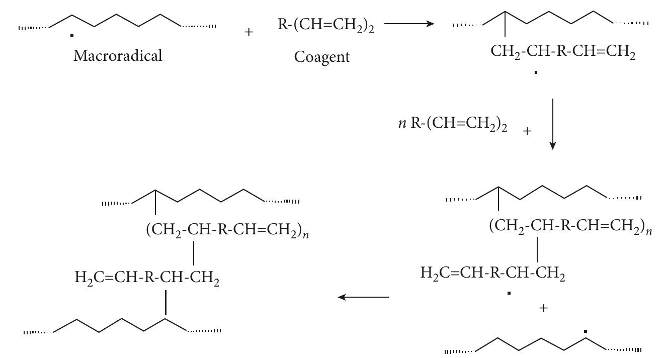 Reaction mechanism of co-agents with rubber chains during