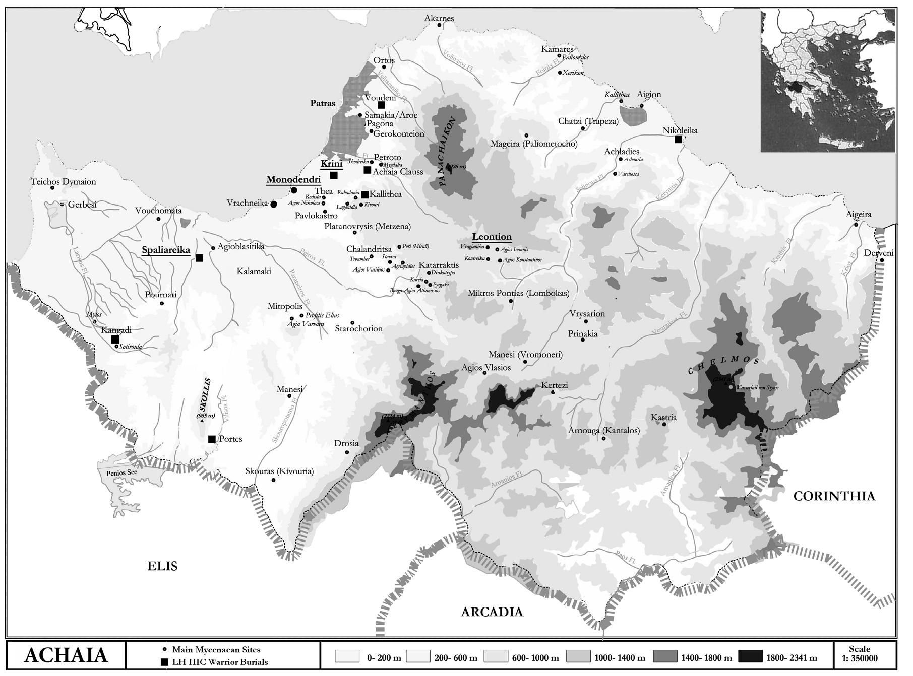 Map of the main mycenaean sites in achaia. after