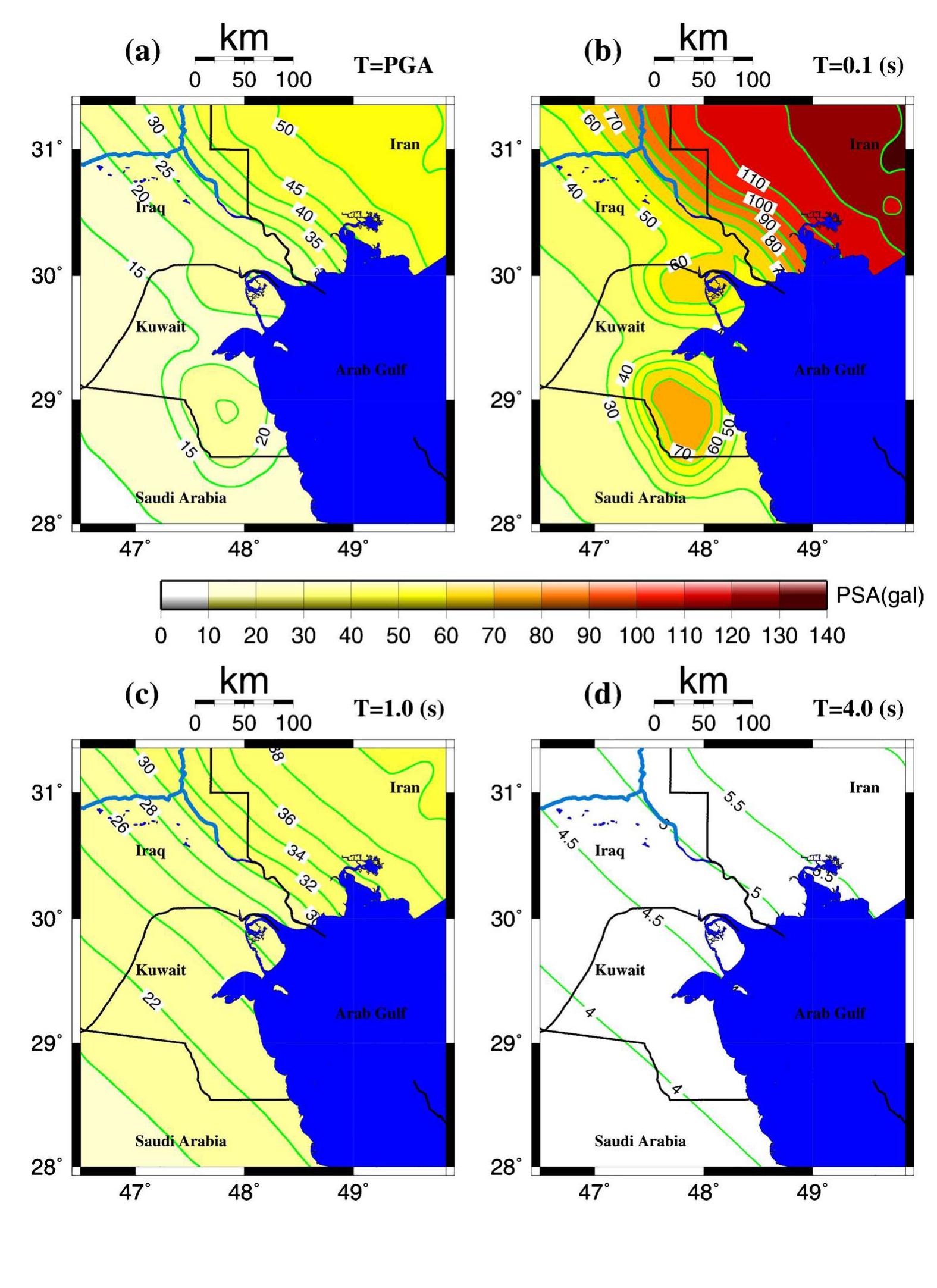 Figure 21 - Seismic hazard maps and spectra deduced for
