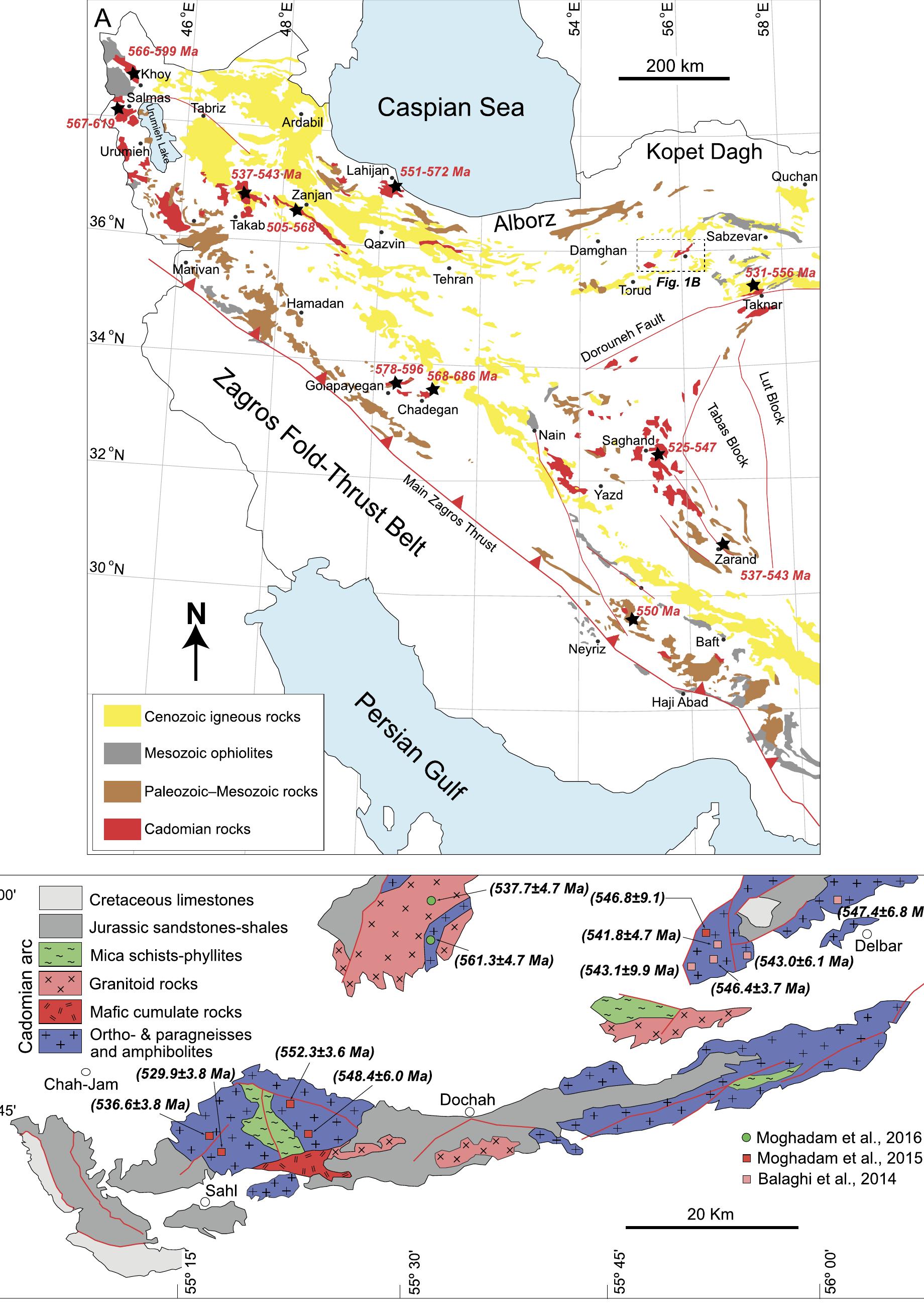 A - simplified geological map of iran showing the
