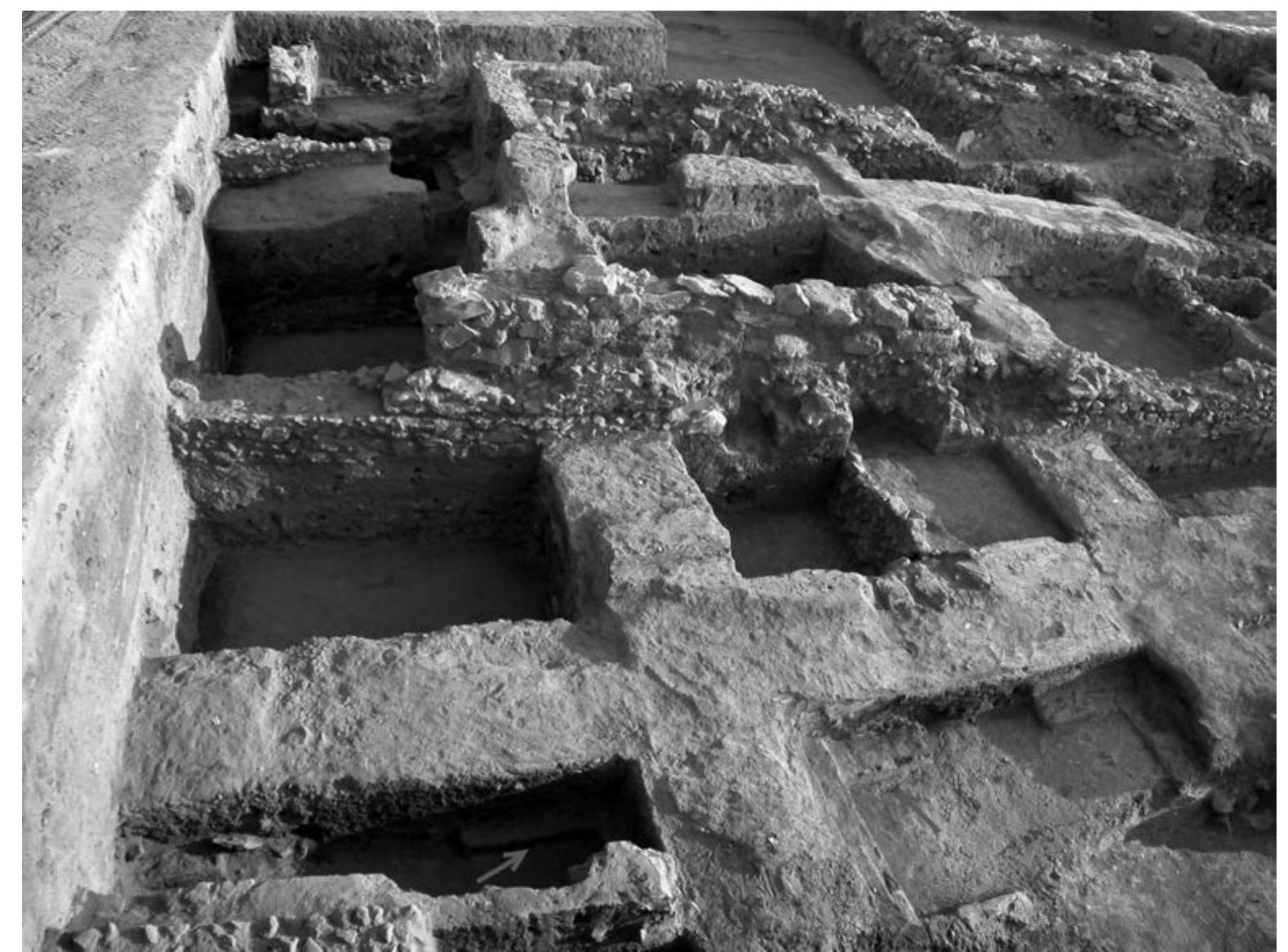 Fig. 5. The benches placed in front of the blocked entrances of the monumental structure, Level 13. 