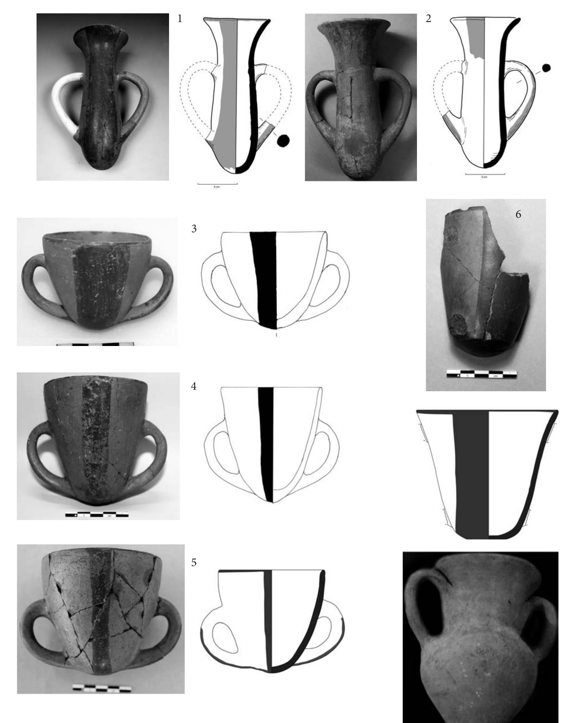 Fig. 10. Locally manufactured depas (1-6) and tankard (7) type vessels. 