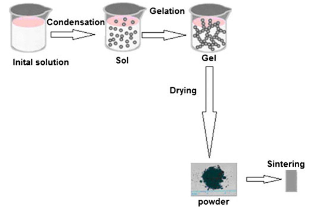 Schematic diagram of sol gel process for production
