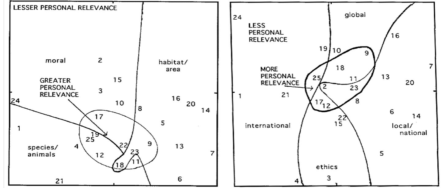 Fig.1. Scalograms from Hackett (1993) showing marked distortions in the lines used to delineate the facet structure. 