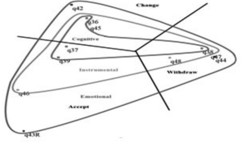 Fig. 5. The Radex structure of the coping with stress domain, two-dimensional SSA 