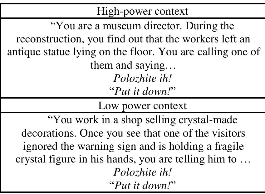 Table 1: Examples of contexts used in the study and target phrase. 