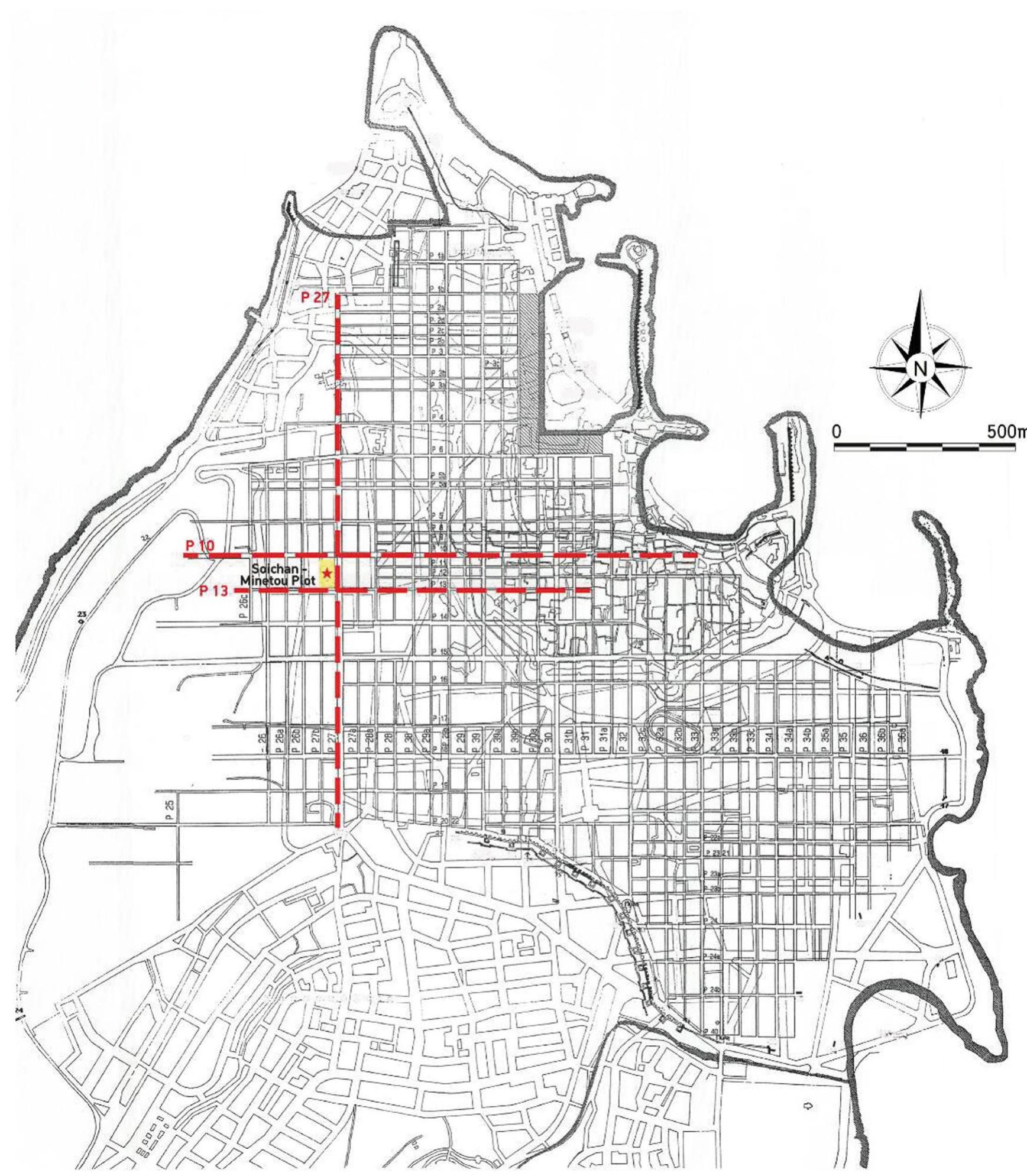 Map of the city of rhodes with the location of the complex